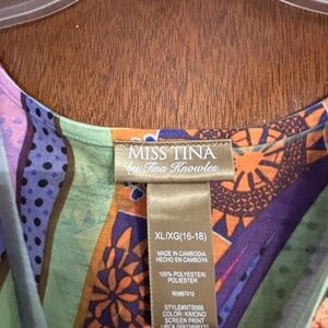 Miss Tina Multicolor Kimono-Style Top — Green, Purple, Orange Accents